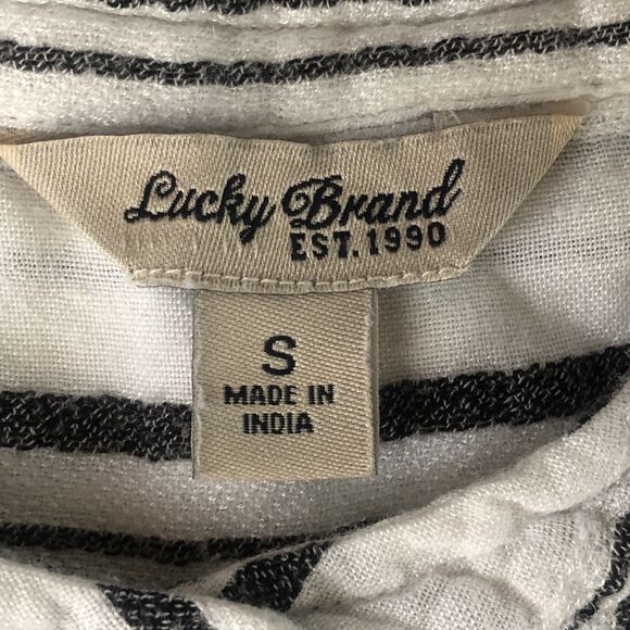 Lucky Brand Womens Top Shirt White Black Striped Roll Tab Sleeve Pocket Small - Picture 4 of 16